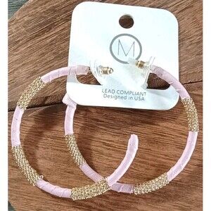 My Girl In LA Pink Faux Leather Gold Tone Hoop Earrings New